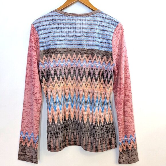 PrAna | Lottie Organic Cotton Boho Aztec Chevron Pink Long Sleeve T-Shirt | XL - Picture 7 of 11